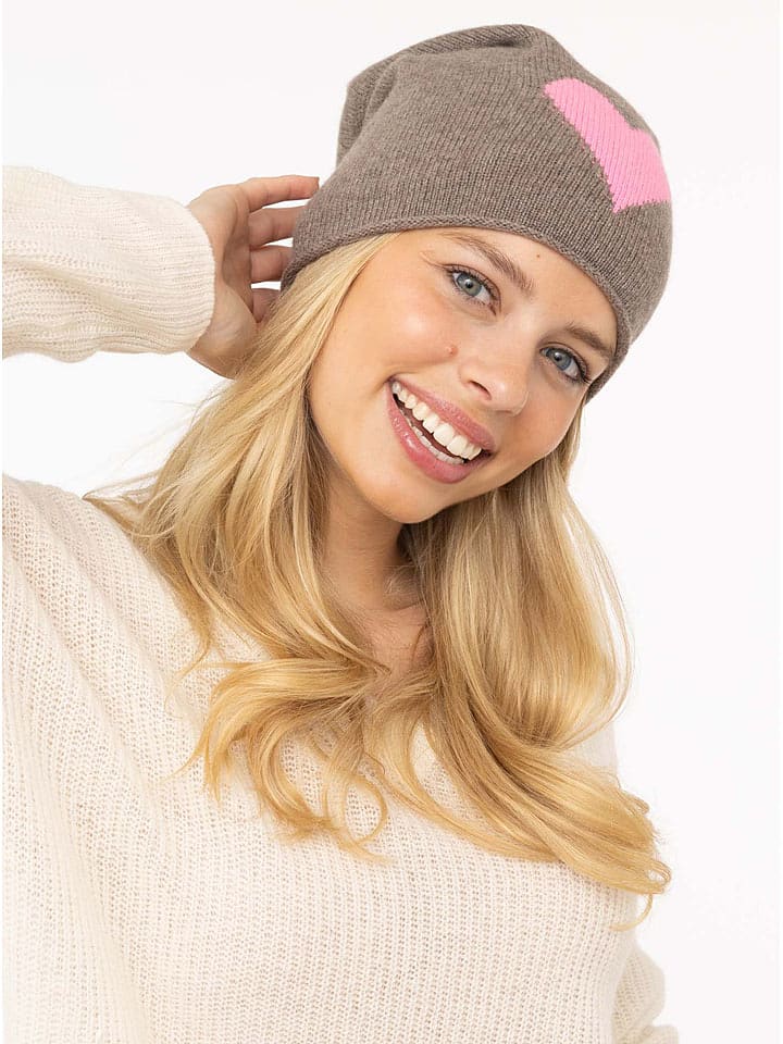 Zwillingsherz Kaszmirowa czapka beanie w kolorze szarobrązowym rozmiar: onesize
