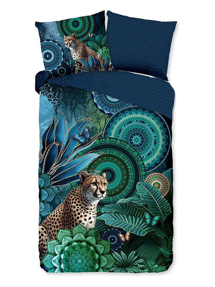 Hip Komplet pościeli satynowej "Nyah" w kolorze zielono-niebieskim rozmiar: 200x220 cm