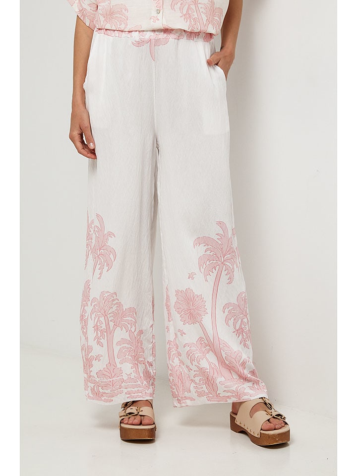 Lin Passion Spodnie w kolorze kremowo-jasnoróżowym rozmiar: 38/40