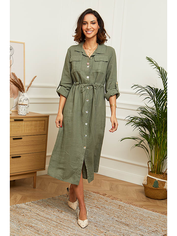 Le Monde du Lin Lniana sukienka w kolorze oliwkowym rozmiar: 40/42