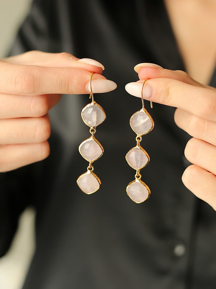 Pierres de Jade Pozłacane kolczyki z kwarcem różowym rozmiar: onesize