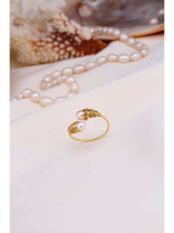 Pierres delicates Pozłacany pierścionek z perłami syntetycznymi rozmiar: onesize