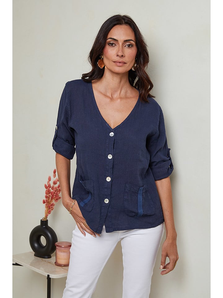 Le Monde du Lin Lniana bluzka w kolorze granatowym rozmiar: 38/40