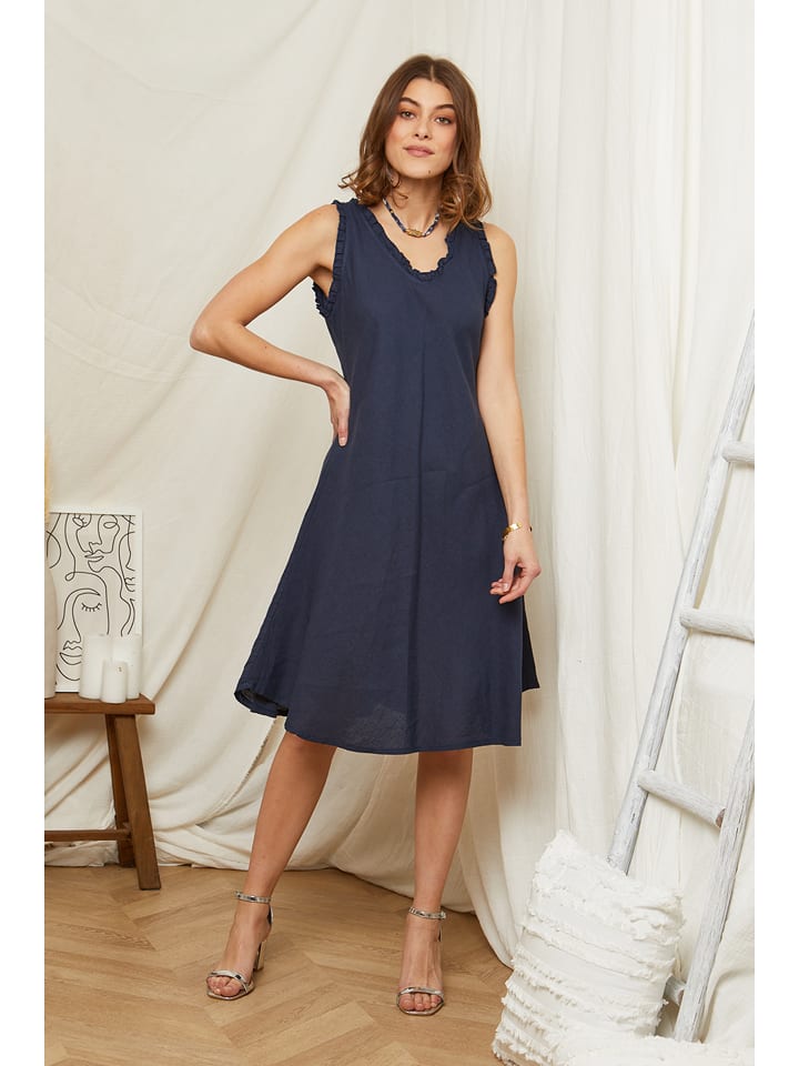 Rodier Lin Lniana sukienka w kolorze granatowym rozmiar: M/L