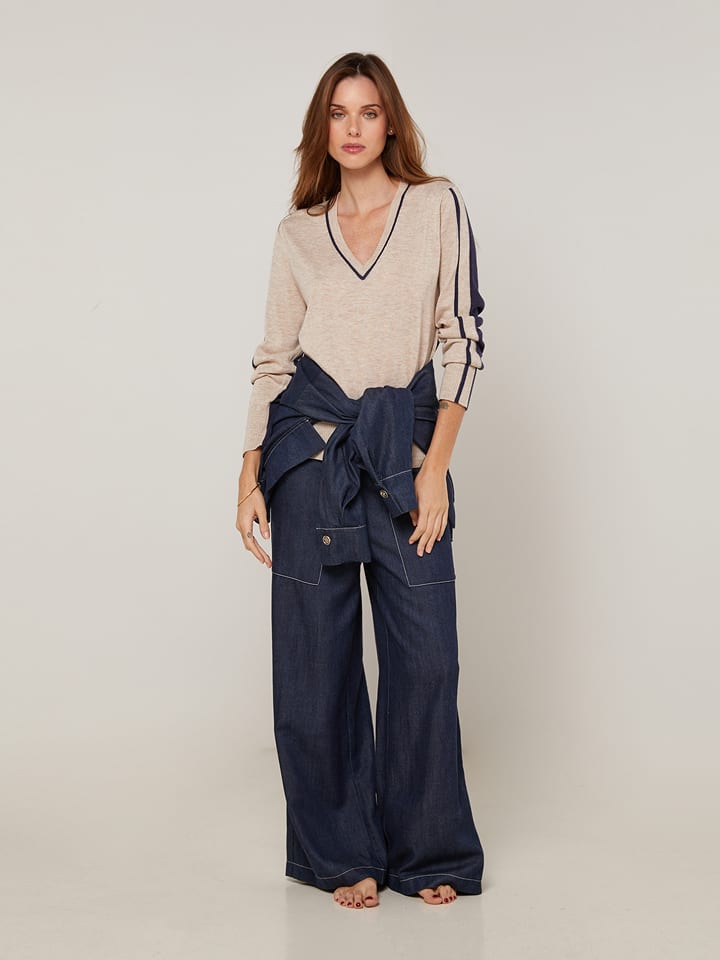 Rodier Sweter w kolorze beżowo-granatowym rozmiar: M