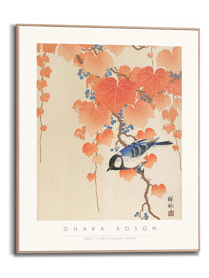 Orangewallz Druk artystyczny "Ohara Koson - great tit" w ramce - 50 x 70 cm rozmiar: 50x70 cm