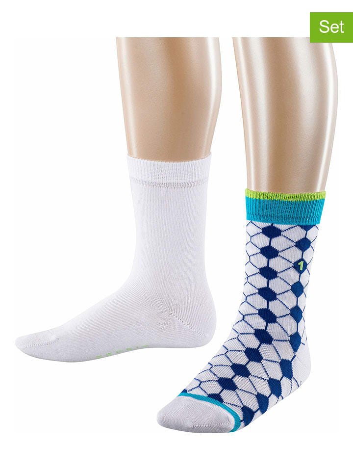 ESPRIT Skarpety (2 pary) "Football" w kolorze biało-niebieskim rozmiar: 23-26