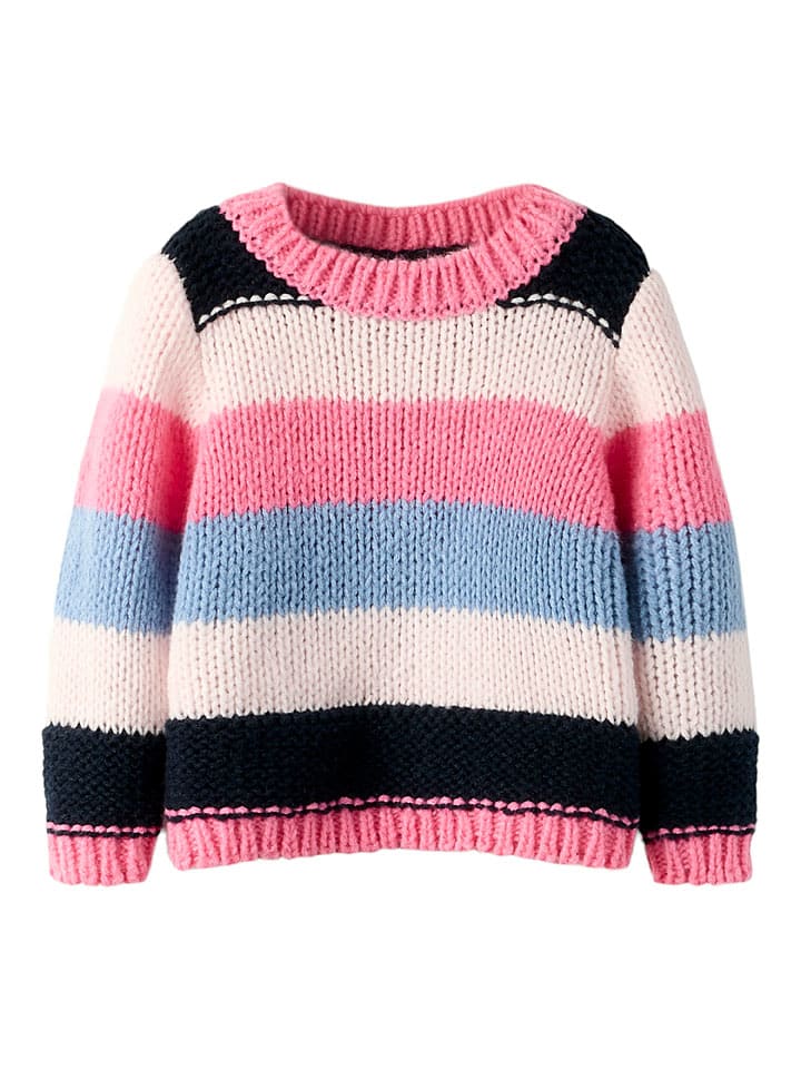 name it Sweter "Poronja" w kolorze jasnoróżowo-czarno-błękitnym rozmiar: 116