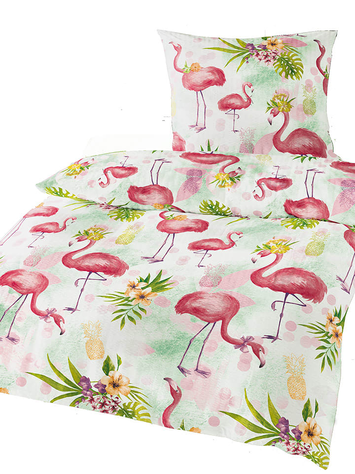 Bierbaum Komplet pościeli w kolorze jasnoróżowo-zielonym z kory rozmiar: 155x220 cm