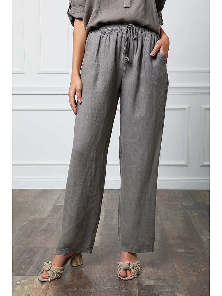 Fleur de Lin Lniane spodnie "Honas" w kolorze szarobrązowym rozmiar: M