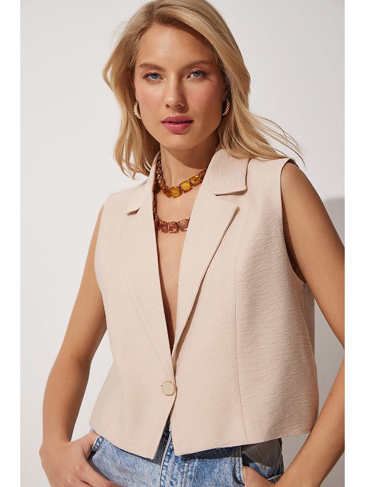 Happiness Istanbul Lniana kamizelka w kolorze beżowym rozmiar: 40