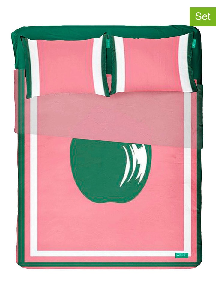 Benetton 4-częściowy komplet pościeli w kolorze zielono-jasnoróżowym rozmiar: 240x240 cm