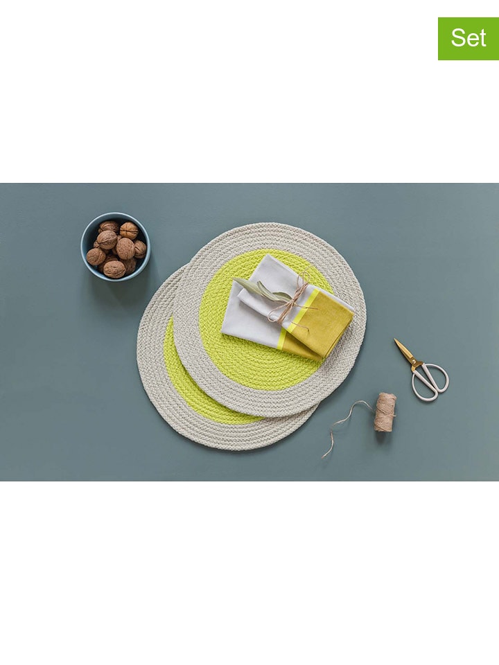 Remember Podkładki stołowe (2 szt.) w kolorze limonkowo-beżowym - Ø 38 cm rozmiar: onesize
