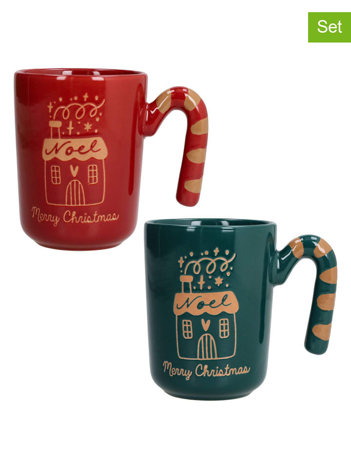 Tognana Kubki jumbo (2 szt.) "Candy Twist" w kolorze zielono-czerwonym - 370 ml rozmiar: onesize