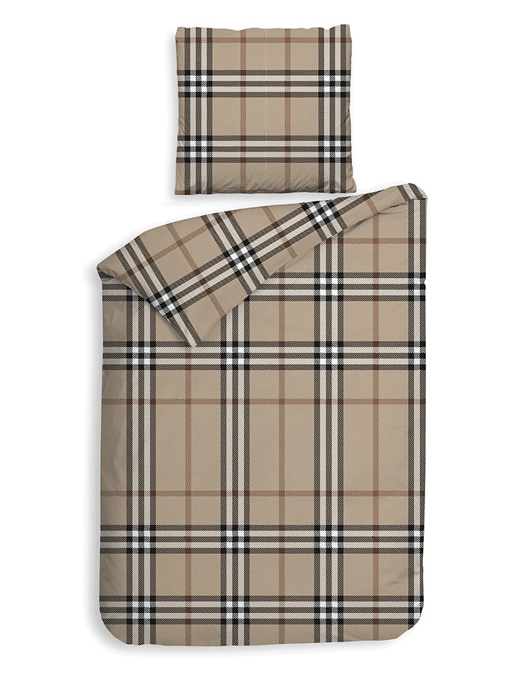 HNL Komplet pościeli flanelowej "Leonardo" w kolorze beżowym rozmiar: 140x220 cm