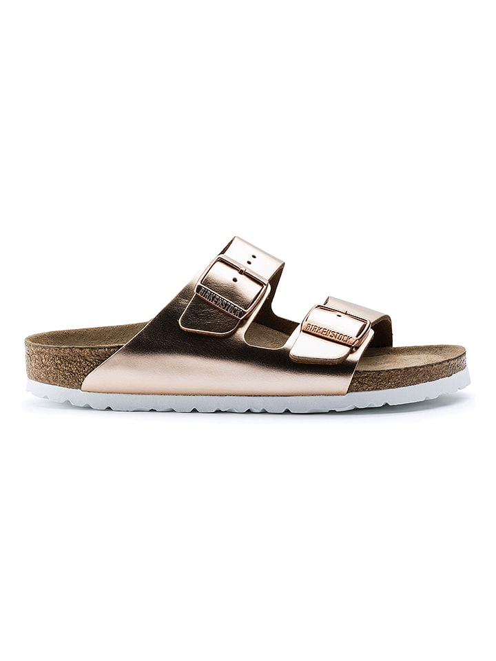 Birkenstock Skórzane klapki "Arizona" w kolorze różowozłotym rozmiar: 38