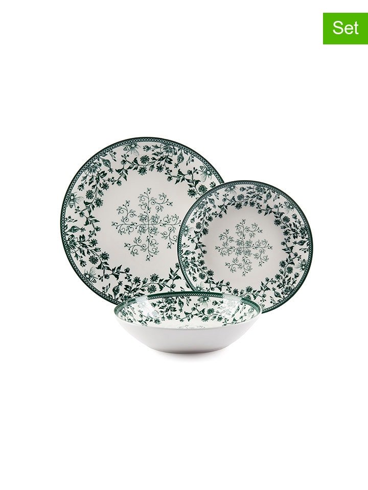Trendy Kitchen by EXCÉLSA 18-częściowy zestaw talerzy "Giardino Segreto" w kolorze biało-zielonym rozmiar: onesize