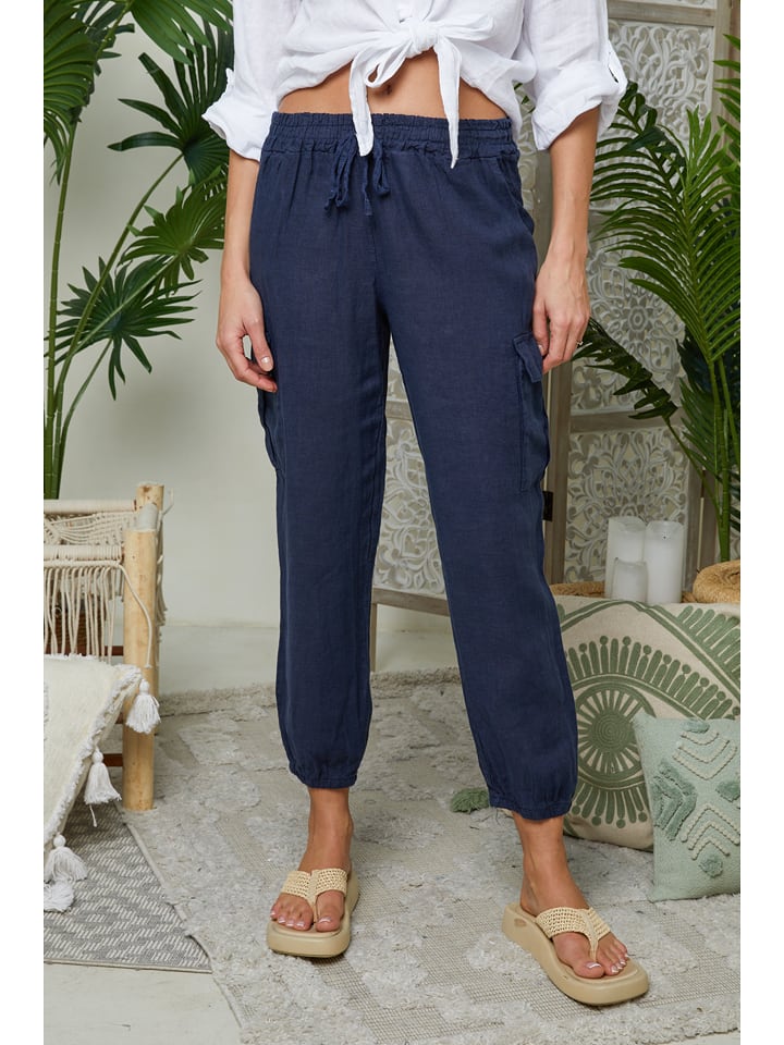 Lin Passion Lniane spodnie w kolorze granatowym rozmiar: 36/38