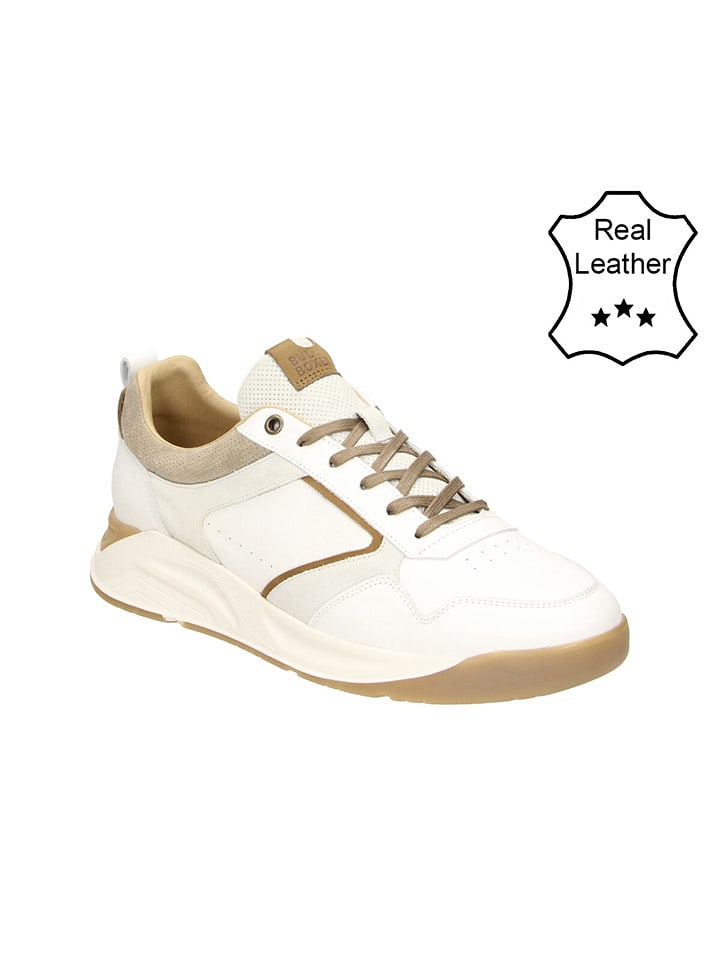 Bullboxer Skórzane sneakersy w kolorze biało-beżowym rozmiar: 45