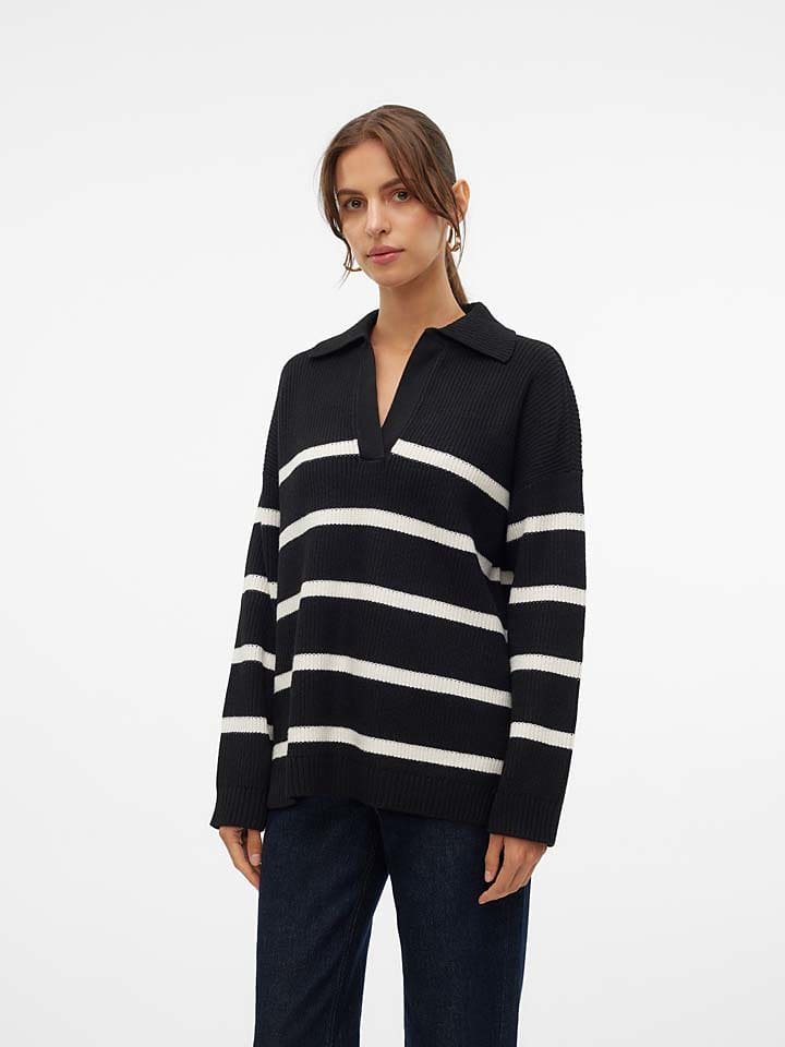 Vero Moda Sweter "Luna" w kolorze kremowo-czarnym rozmiar: XS