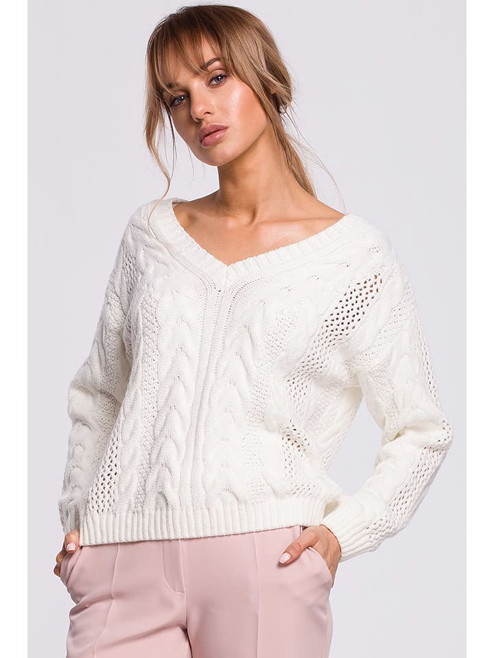 made of emotion Sweter w kolorze kremowym rozmiar: S/M