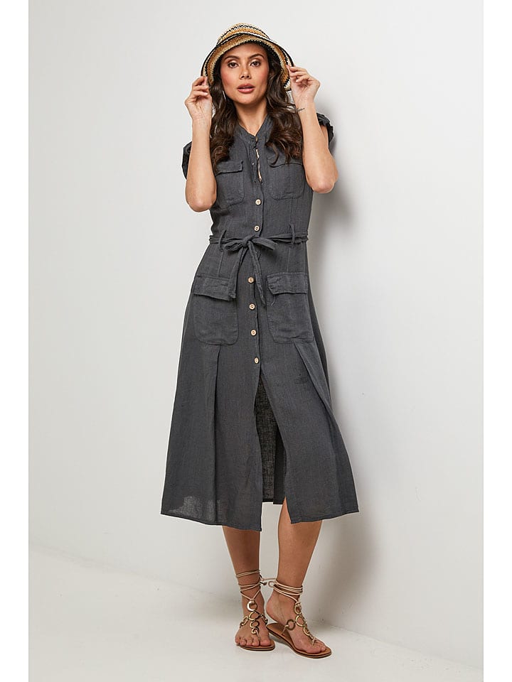 Lin Passion Lniana sukienka w kolorze antracytowym rozmiar: 40/42