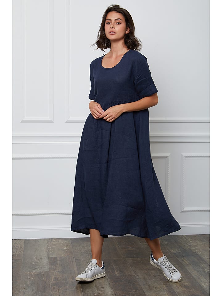 Fleur de Lin Lniana sukienka "Gustavo" w kolorze granatowym rozmiar: XXL