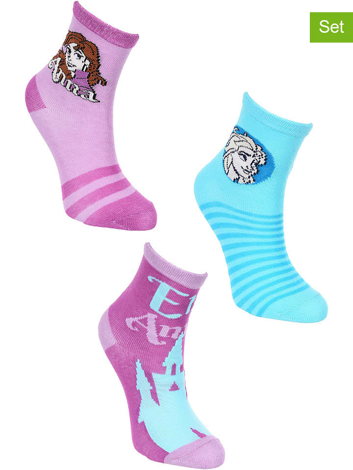 FROZEN Skarpety (3 pary) "Kraina Lodu" w kolorze turkusowo-fioletowym rozmiar: 23-26