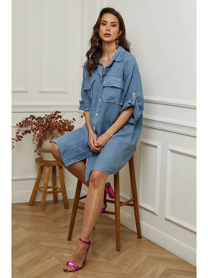 Plume Lniana sukienka "Calizia" w kolorze niebieskim rozmiar: S