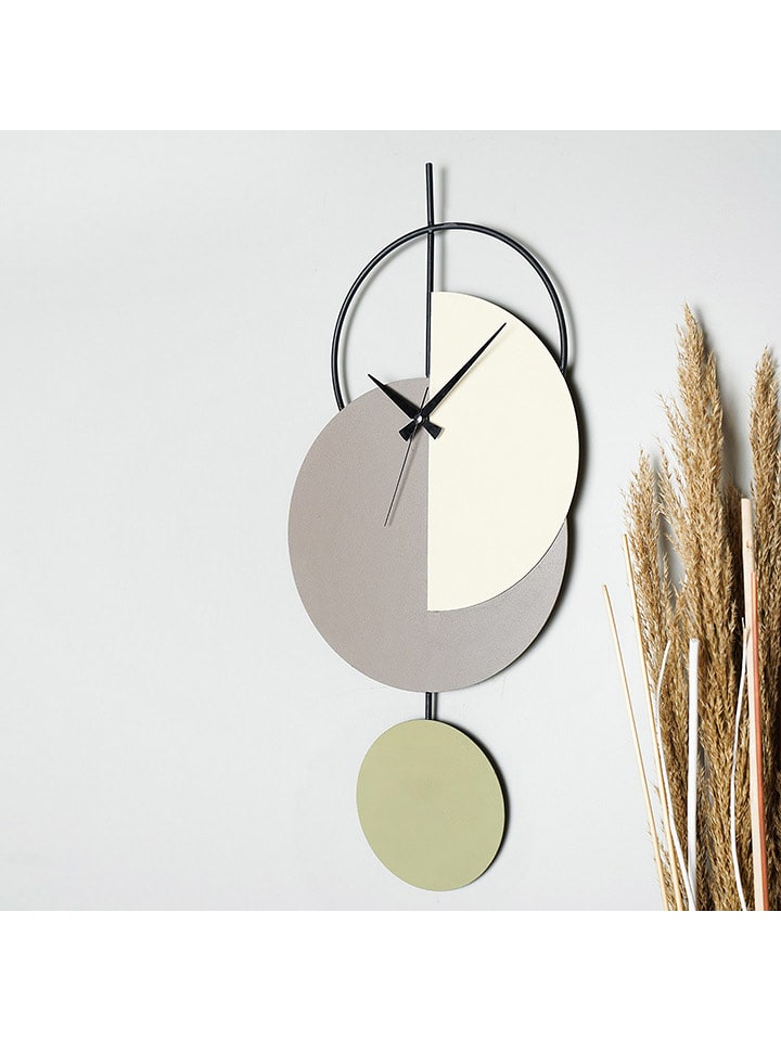 ABERTO DESIGN Zegar ścienny "Madeco" w kolorze zielono-kremowo-jasnoszarym - 30,5 x 68 cm rozmiar: onesize