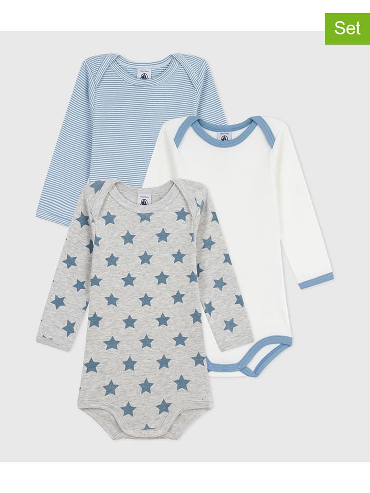 PETIT BATEAU Body (3 szt.) w kolorze błękitnym, szarym i białym rozmiar: 74