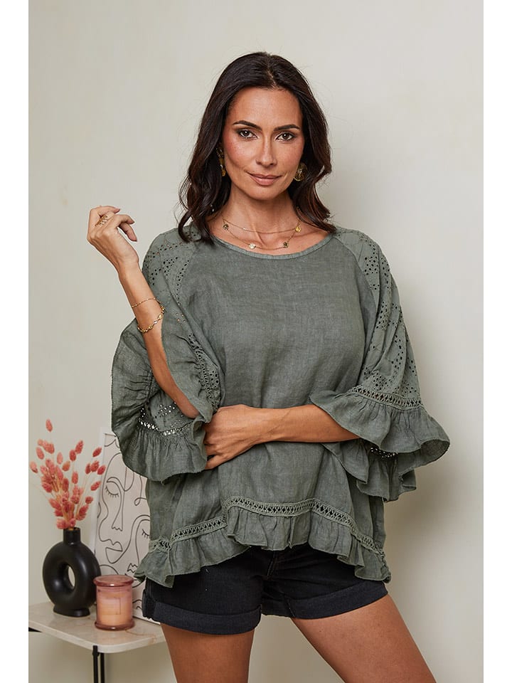 Le Monde du Lin Lniana bluzka w kolorze khaki rozmiar: 36/38