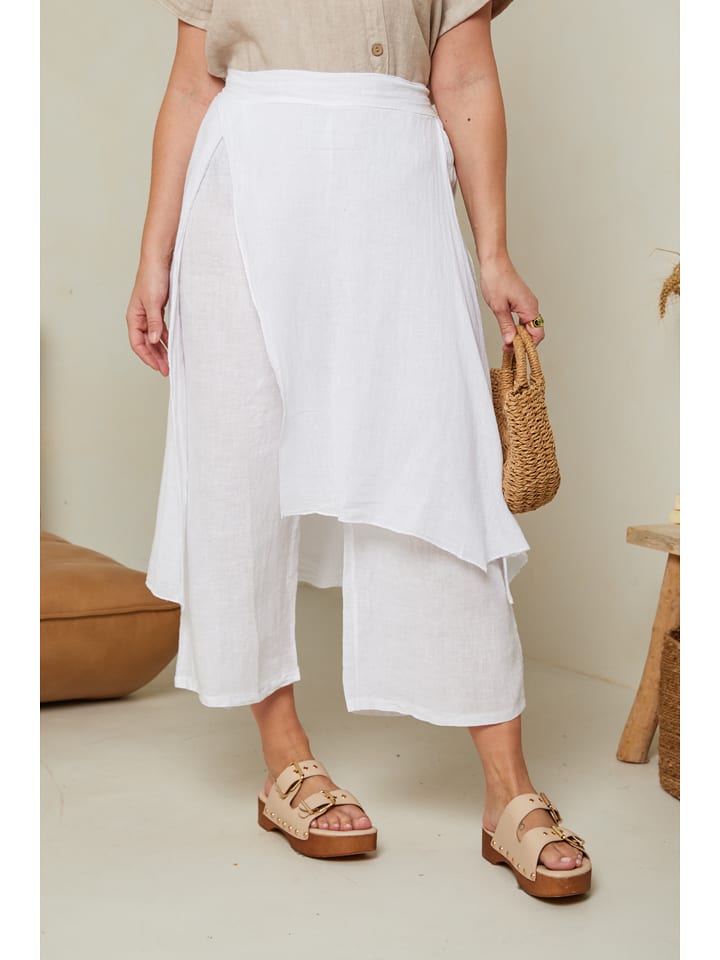 Curvy Lady Lniane spodnie w kolorze białym rozmiar: 44/46