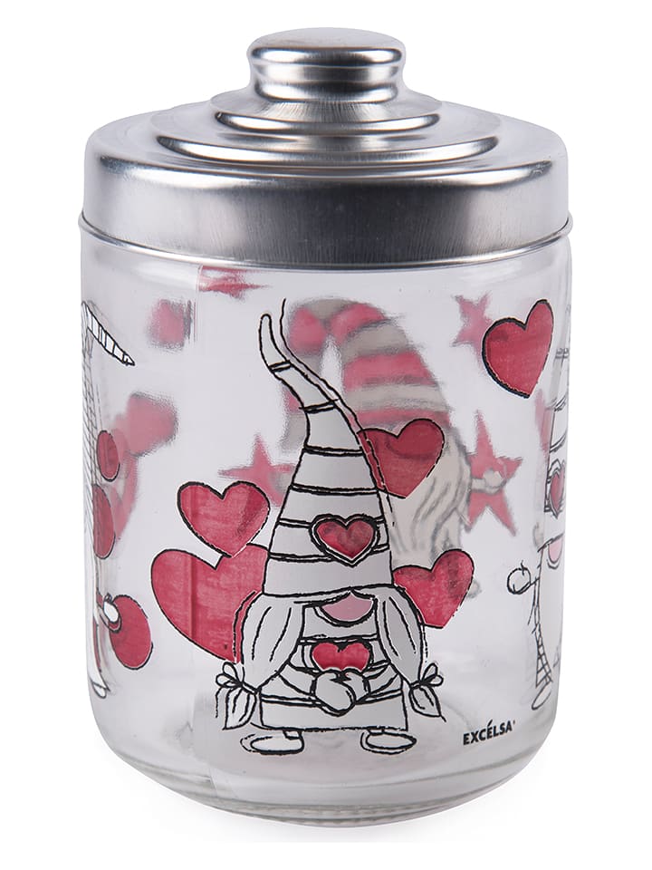 Trendy Kitchen by EXCÉLSA Pojemnik "Gnome Sweet Home" w kolorze srebrno-biało-czerwonym - 0,8 l rozmiar: onesize