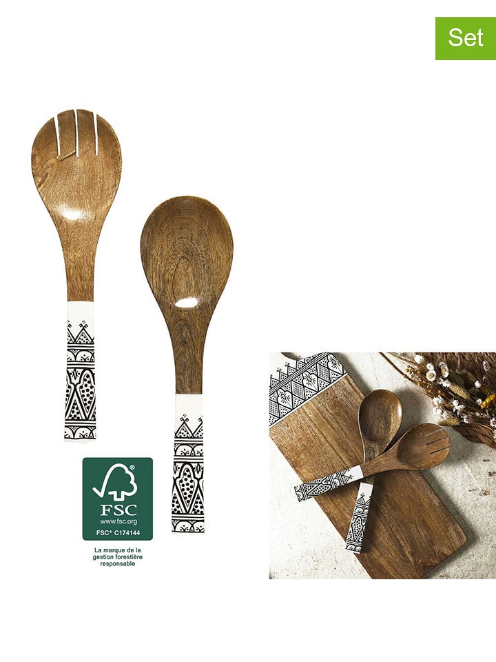 Ethnical Life Sztućce sałatkowe (2 szt.) w kolorze brązowo-beżowo-czarnym - dł. 30 cm rozmiar: onesize
