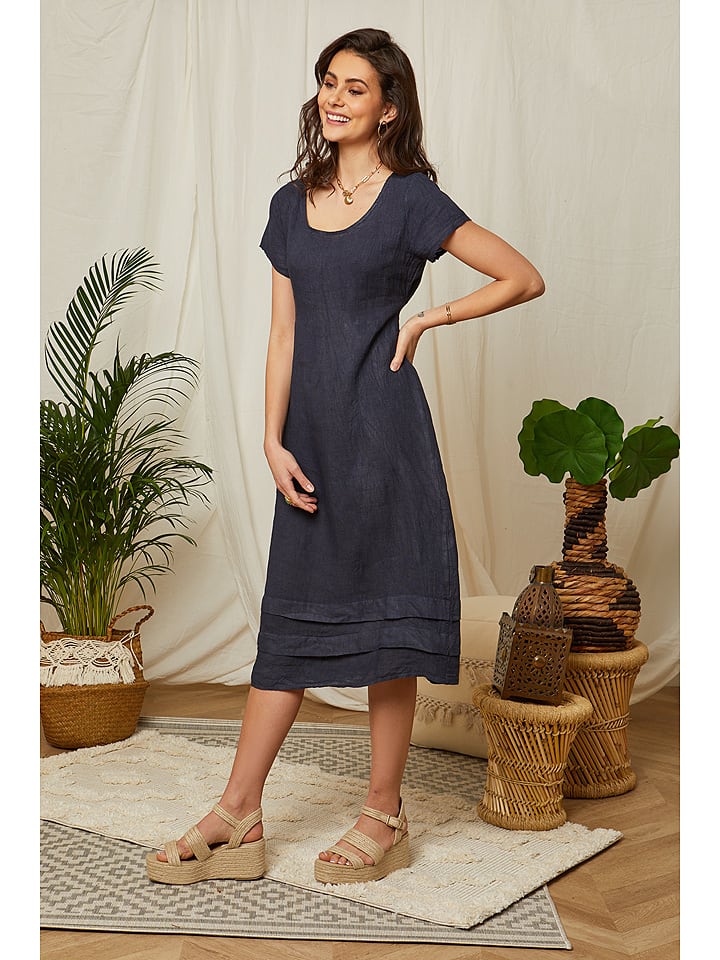 Lin Passion Lniana sukienka w kolorze granatowym rozmiar: 38/40