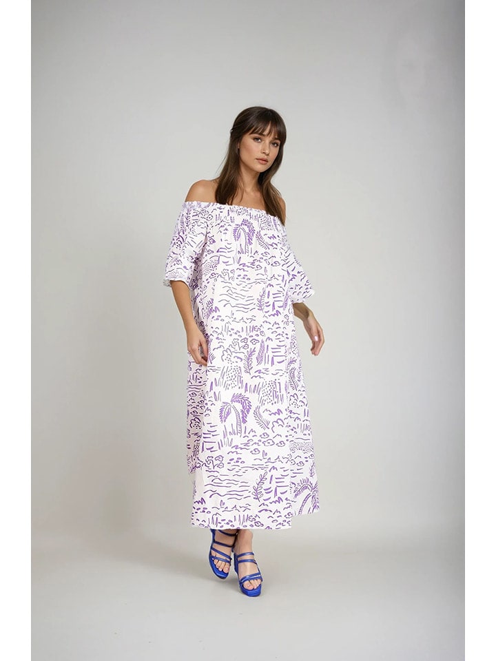 Monki Sukienka w kolorze biało-fioletowym rozmiar: XS