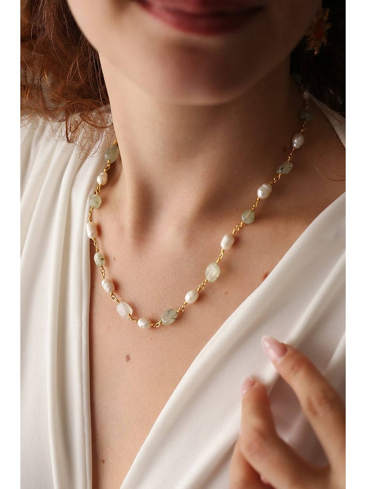 Pierres delicates Pozłacany naszyjnik z prehnitami - dł. 43 cm rozmiar: onesize