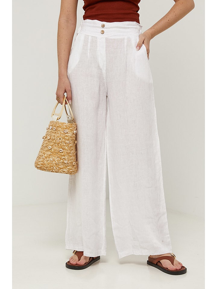 Rodier Lin Lniane spodnie w kolorze białym rozmiar: M/L