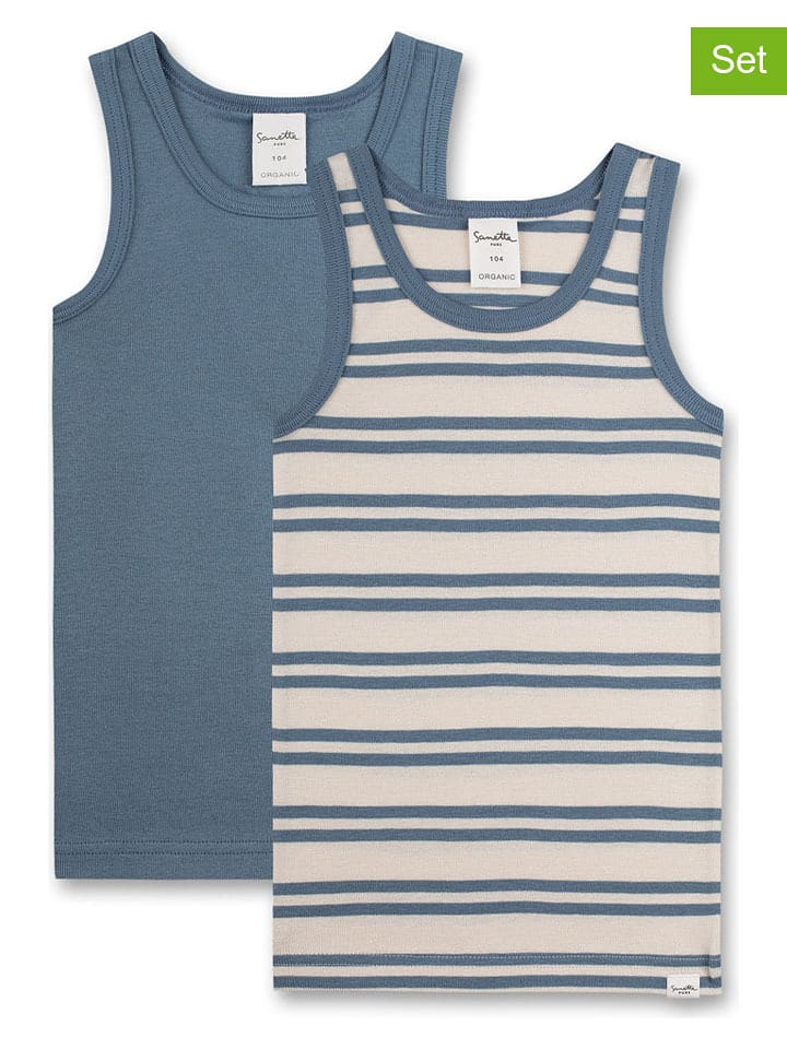 Sanetta Kidswear Podkoszulki (2 szt.) w kolorze niebiesko-beżowym rozmiar: 128