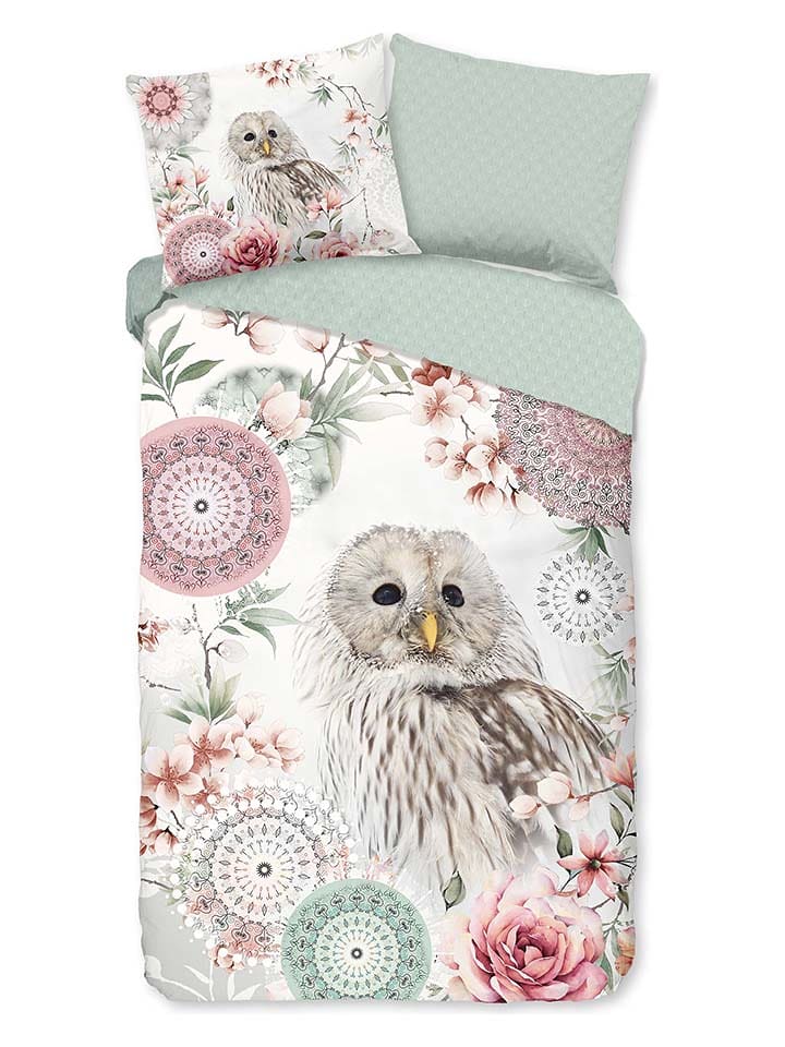 Good Morning Komplet pościeli flanelowej "Omaira" w kolorze miętowo-jasnoróżowym rozmiar: 140x200 cm