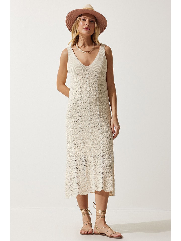 Happiness Istanbul Sukienka dzianinowa w kolorze kremowym rozmiar: onesize