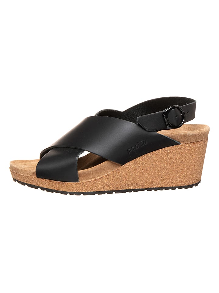 Papillio Skórzane sandały "Samira Ring-Buckle" w kolorze czarnym na koturnie rozmiar: 37