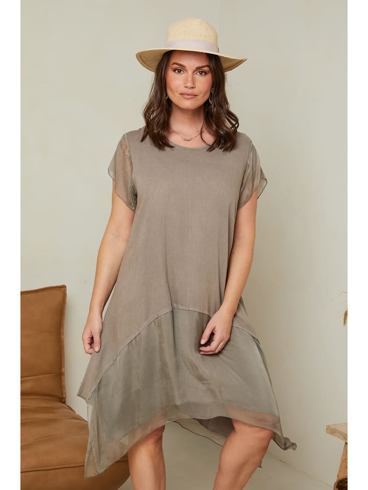 Curvy Lady Lniana sukienka w kolorze jasnobrązowym rozmiar: 44/46