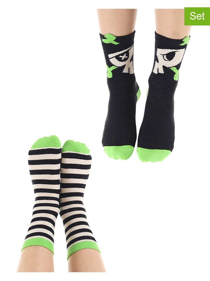 Denokids Skarpety (2 pary) "Pirates" w kolorze czarno-zielonym rozmiar: 104/110