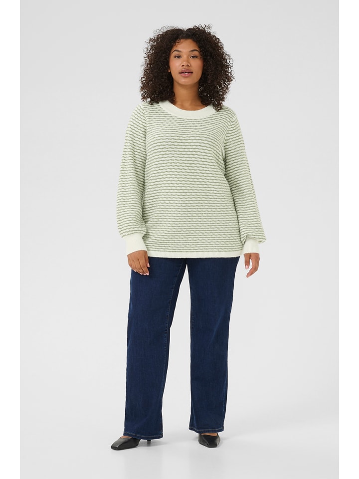 KAFFE curve Sweter w kolorze biało-zielonym rozmiar: S