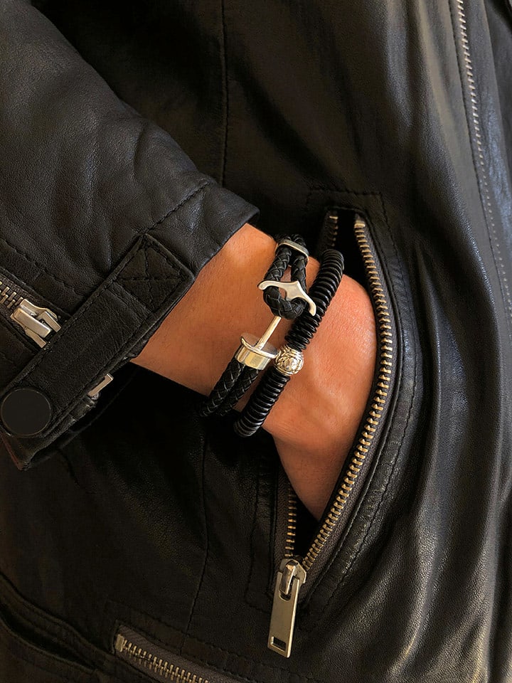 Uomo Skórzana bransoletka w kolorze czarnym rozmiar: M