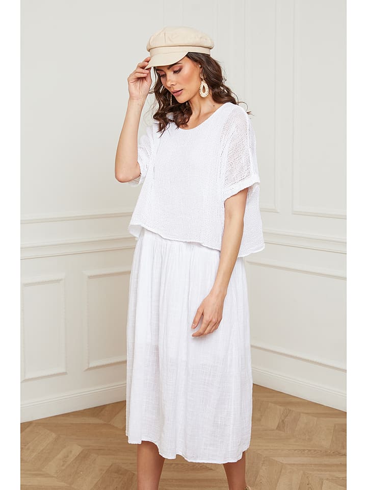 Fleur de Lin Lniana sukienka "Equanone" w kolorze białym rozmiar: L