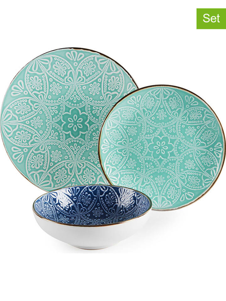 Trendy Kitchen by EXCÉLSA 18-częściowy zestaw talerzy "Versailles" w kolorze błękitno-niebieskim rozmiar: onesize