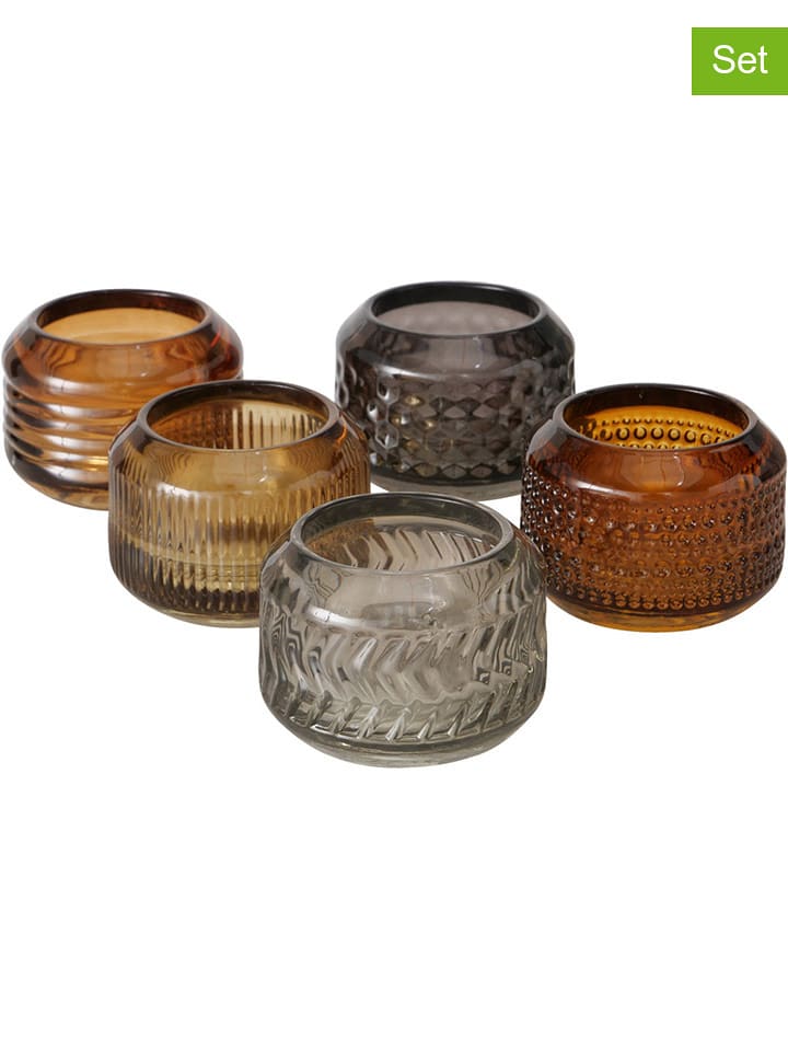 Boltze Świeczniki (5 szt.) "Vadina" w kolorze beżowo-brązowo-szarym - wys. 6 cm rozmiar: onesize